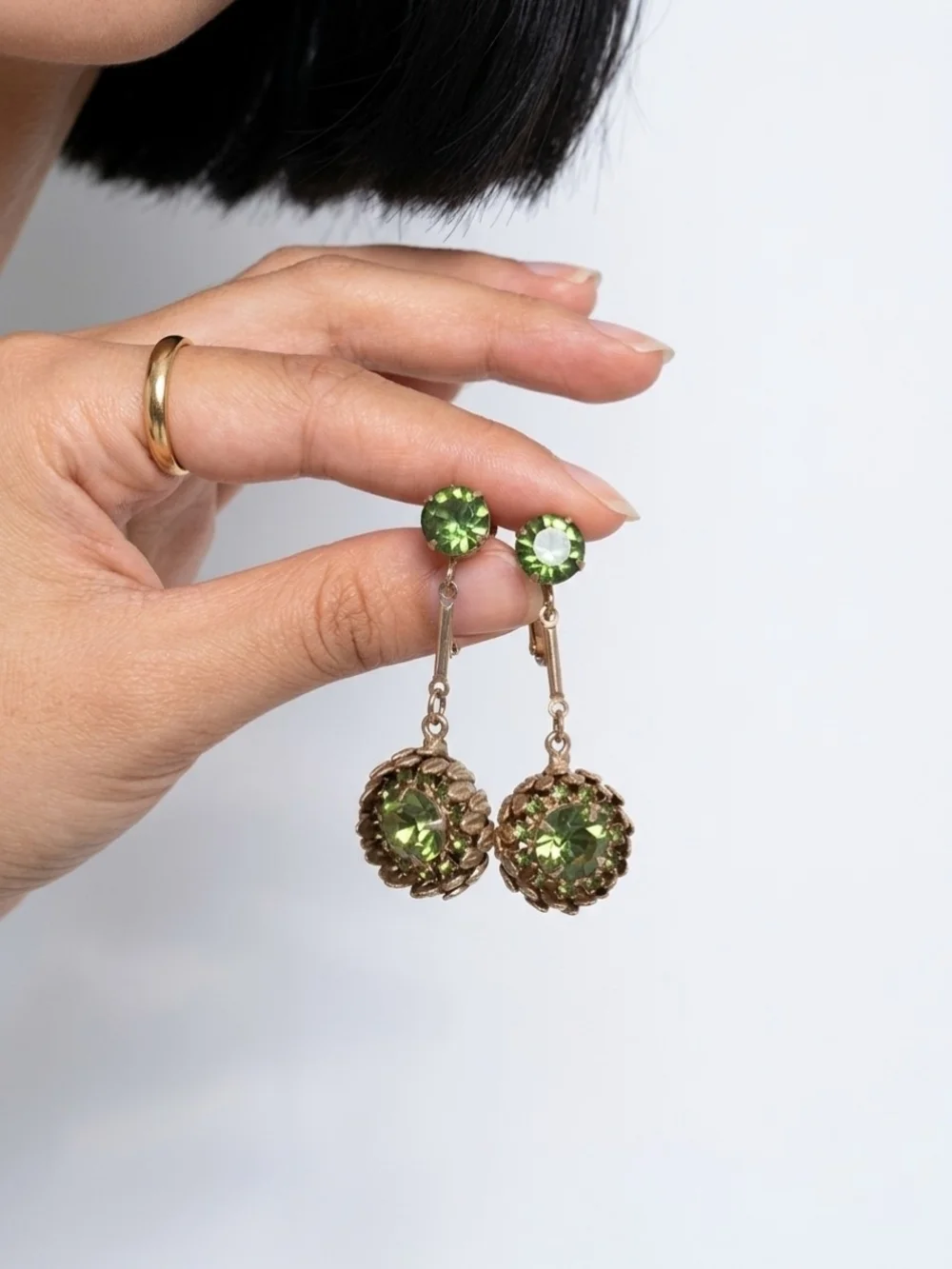 Vintage Green Crystal Drop Earrings